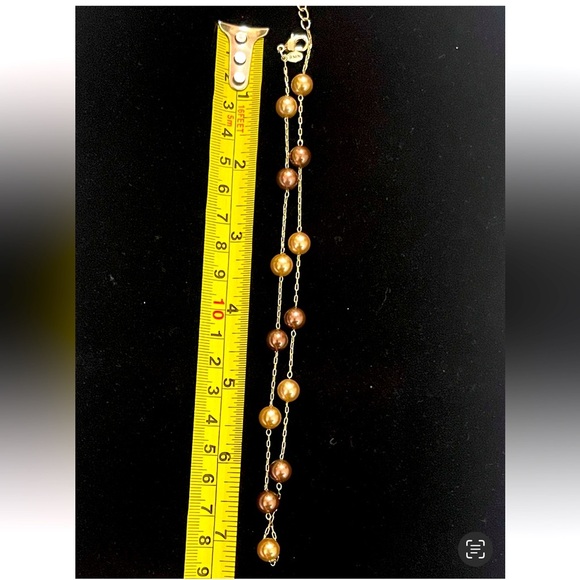 FAUX BROWN PEARL CHAIN NECKLACE Earrings Silver TONE Jewelry - Picture 3 of 5